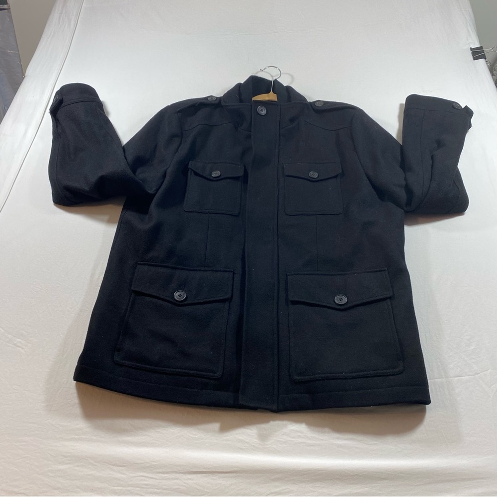 Dockers Jacket Men’s Large Black Utility coat Pockets Zipper and Button Closure